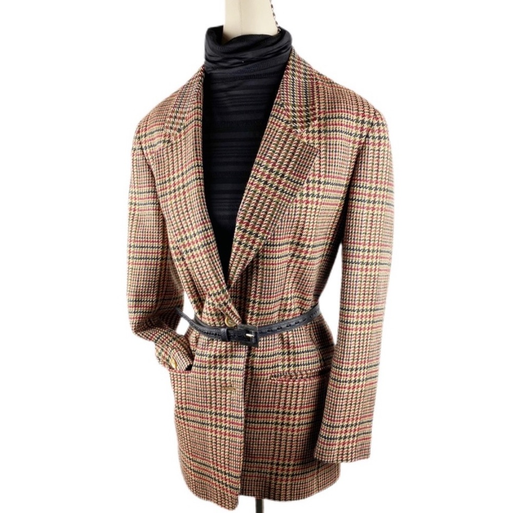 Wool Tan Houndstooth Blazer